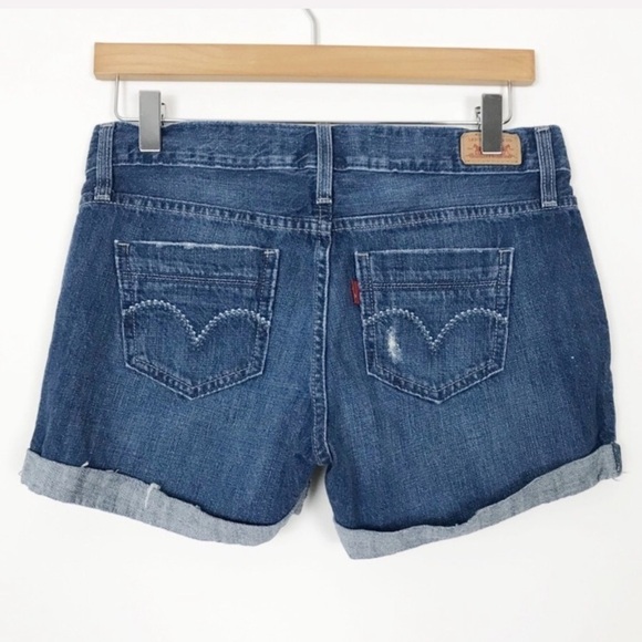 LEVI’S Denim Cuffed Raw Hem Jean Shorts Size 3 - Picture 1 of 6